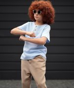 تیشرت بافت آبی و شلوارک بافت کرم - پوشاک ملورینا