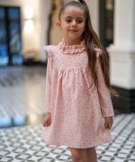 پیراهن مخمل کبریتی گلدار صورتی