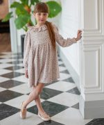 پیراهن مخمل کبریتی گلدار کرم