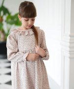 پیراهن مخمل کبریتی گلدار کرم - Image 5