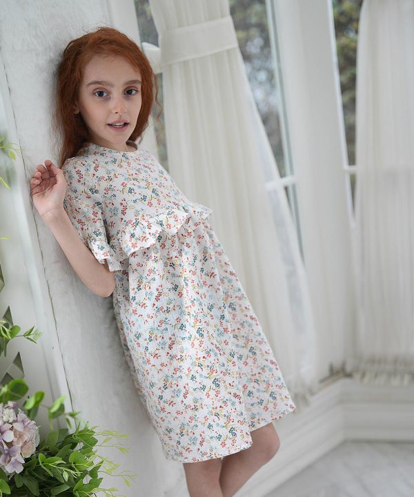 پیراهن موسلین گل ریز - لباس کودکان ملورینا