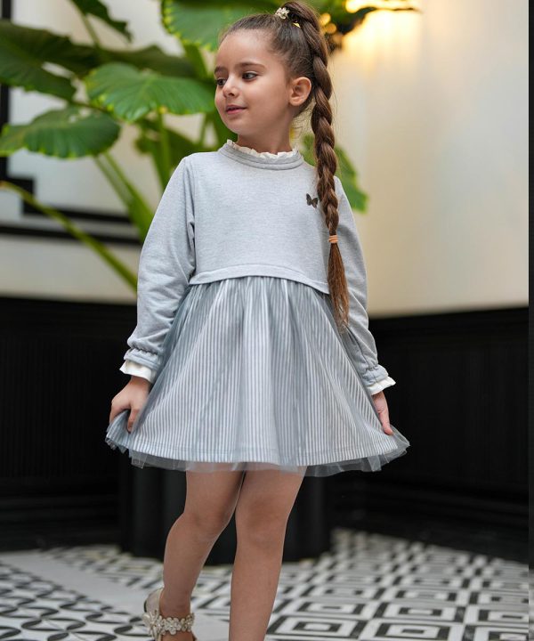 پیراهن دامن راه راه و تور پوشاک ملورینا