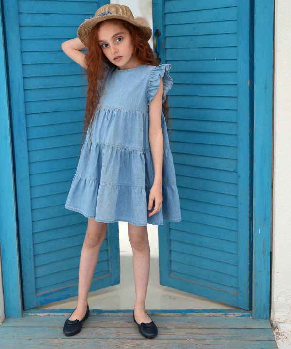 پیراهن جین دامن سه طبقه، لباس کودک ملورینا