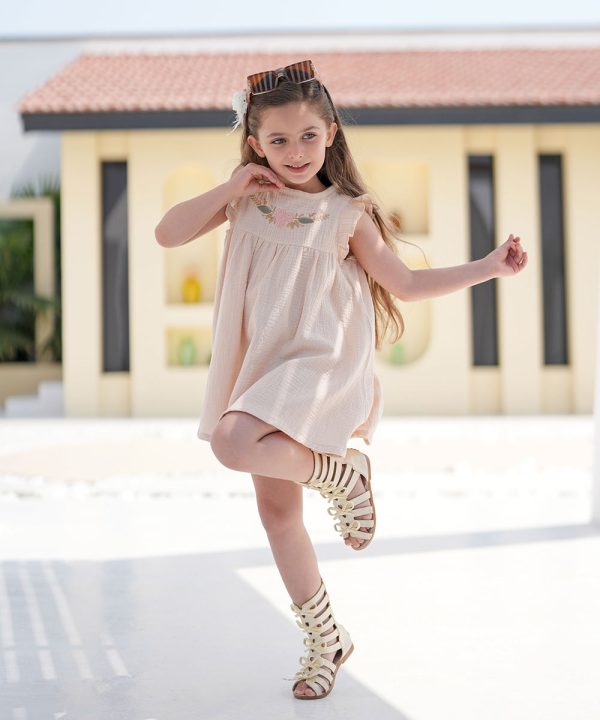 پیراهن گلدوزی رز صورتی - پوشاک ملورینا