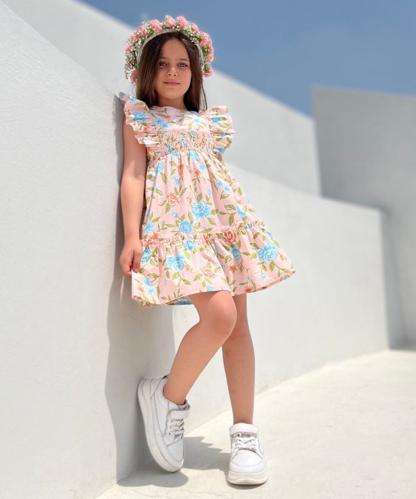 پیراهن گلدار کش دوزی - پوشاک ملورینا