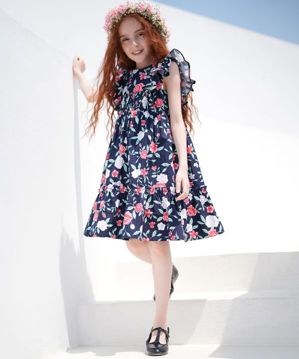 پیراهن گلدار کش دوزی - پوشاک ملورینا