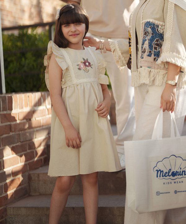 پیراهن لینن گلدوزی بنفشه - پوشاک ملورینا