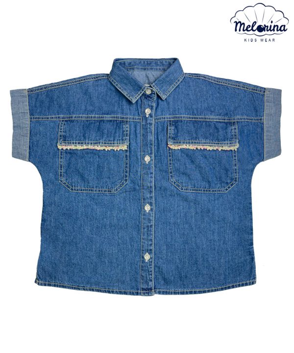 شومیز دخترانه جین آستین افتاده - پوشاک ملورینا