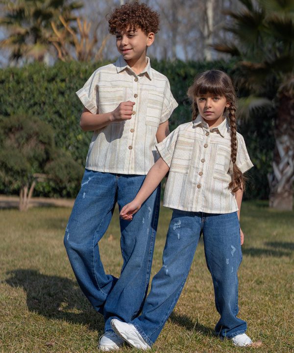 شومیز لینن راه راه رنگی - پوشاک ملورینا