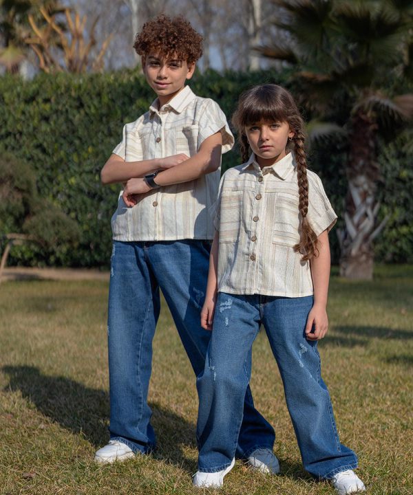 شومیز لینن راه راه رنگی - پوشاک ملورینا