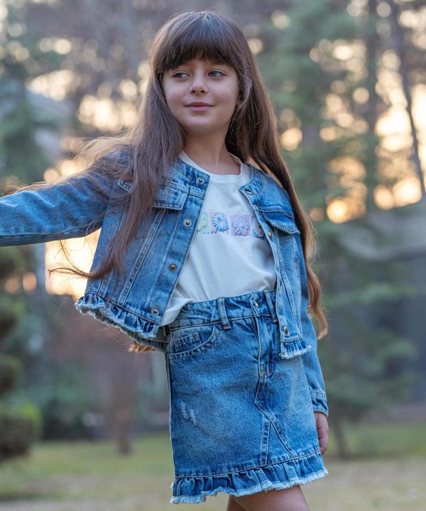 دامن جین دخترانه چیندار - پوشاک ملورینا