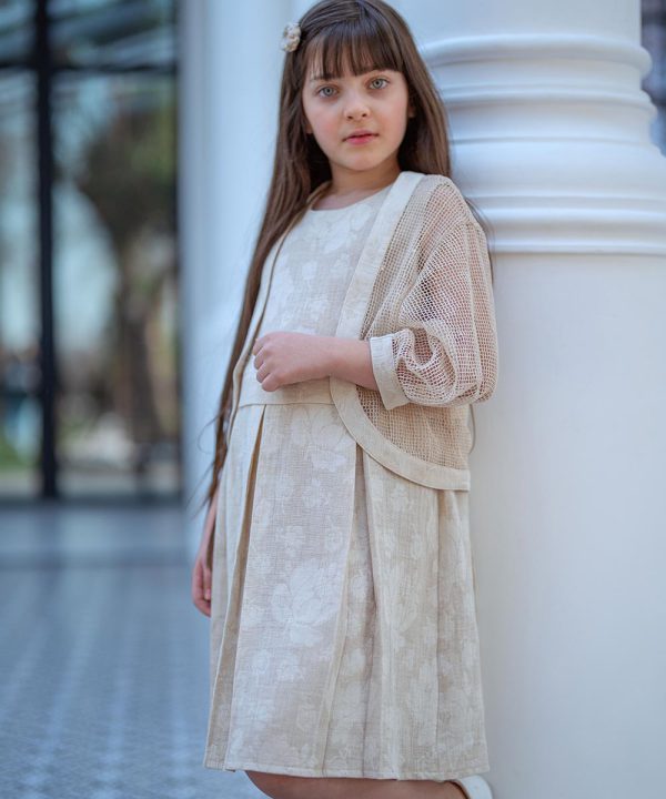 پیراهن لینن ژاکارد و کاردیگان تور - پوشاک ملورینا