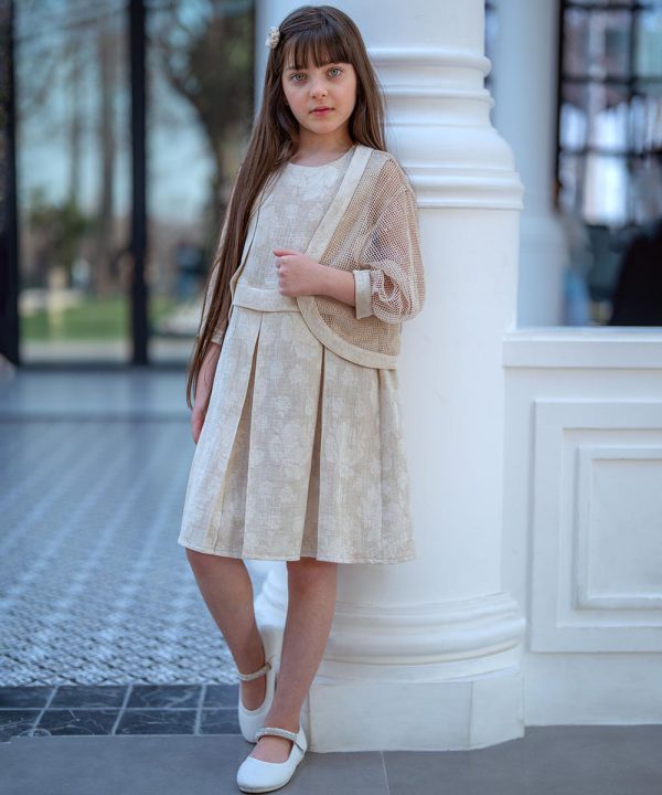 پیراهن لینن ژاکارد و کاردیگان تور - پوشاک ملورینا