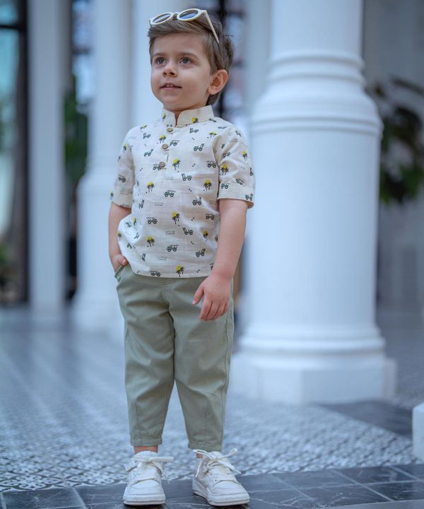 بلوز لینن طرح نخل و ماشین - پوشاک ملورینا