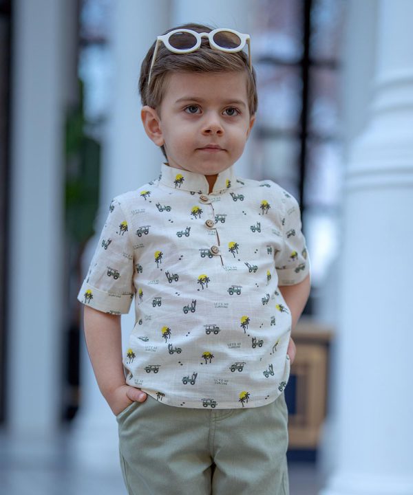 بلوز لینن طرح نخل و ماشین - پوشاک ملورینا