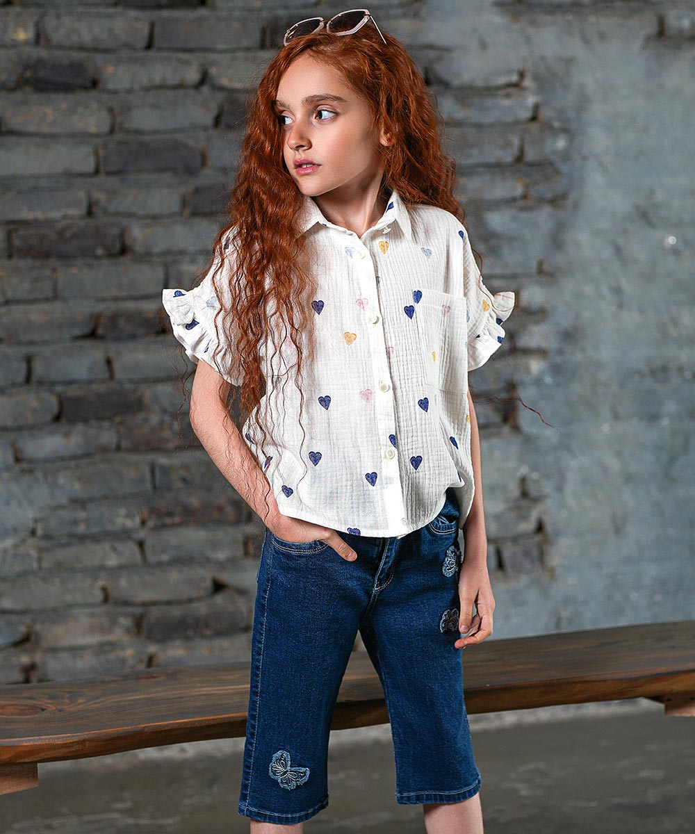 Embroidered-denim-shorts شلوارک جین دخترانه گلدوزی دار - پوشاک ملورینا