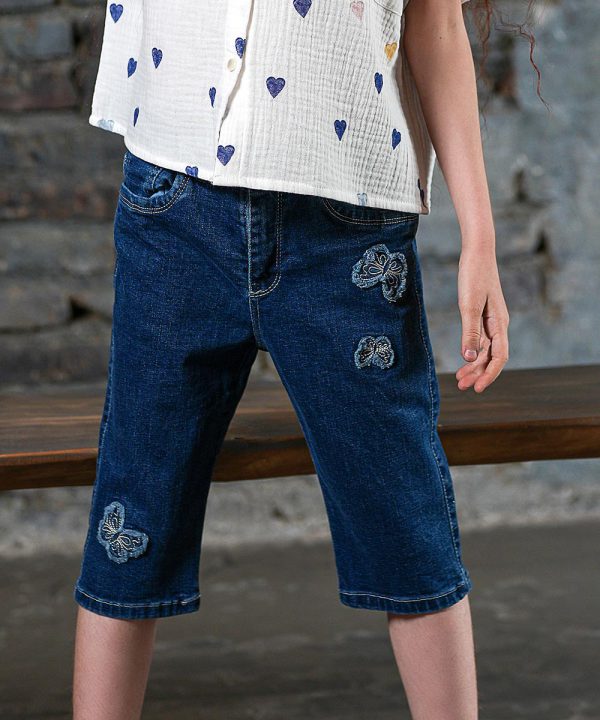 شلوارک جین دخترانه گلدوزی دار - پوشاک ملورینا