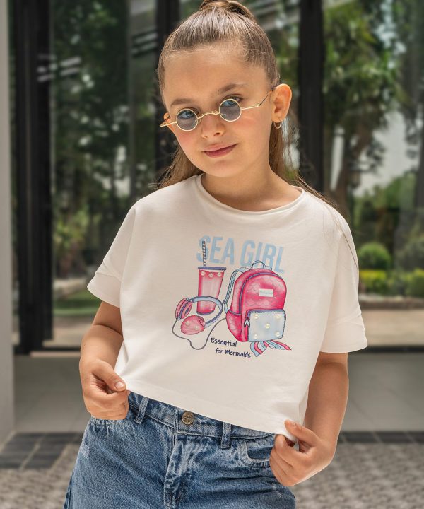 تیشرت دخترانه چاپ sea‌ girl - پوشاک ملورینا