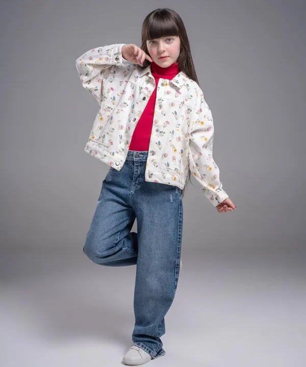 کت دخترانه کتان گل گلی - پوشاک ملورینا