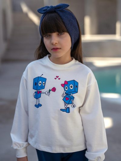 Robot print crop blouse 1