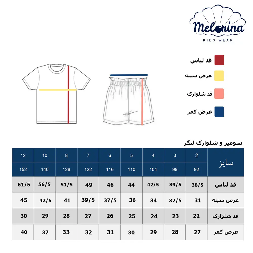 Anchor blouse and shorts set size guide 444